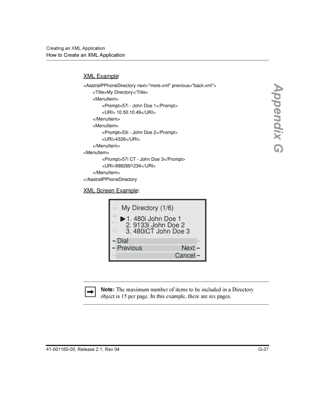 Aastra Telecom 53I, 57I CT, 55I manual XML Example 