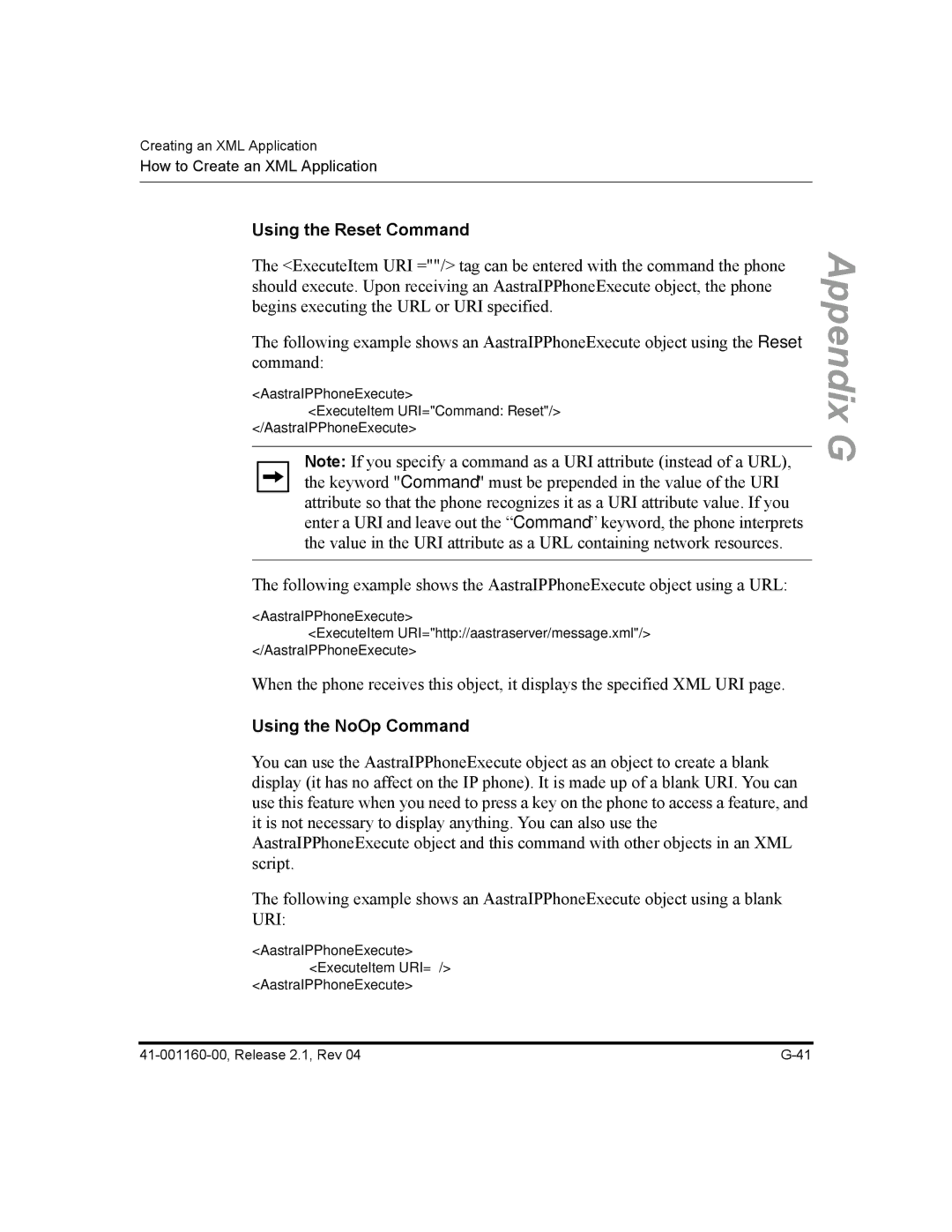 Aastra Telecom 53I, 57I CT, 55I manual Using the Reset Command, Using the NoOp Command 