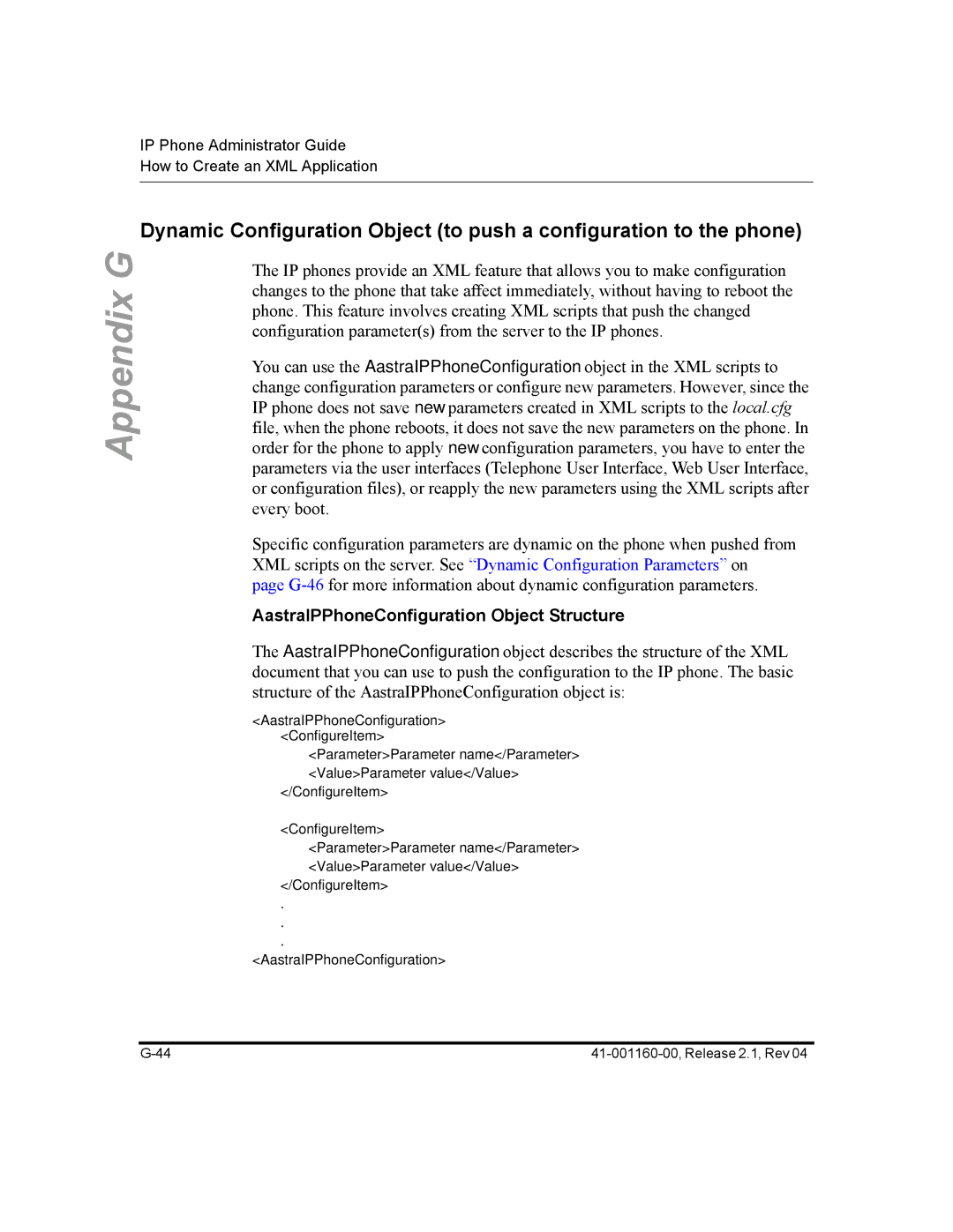 Aastra Telecom 57I CT, 55I, 53I manual AastraIPPhoneConfiguration Object Structure 