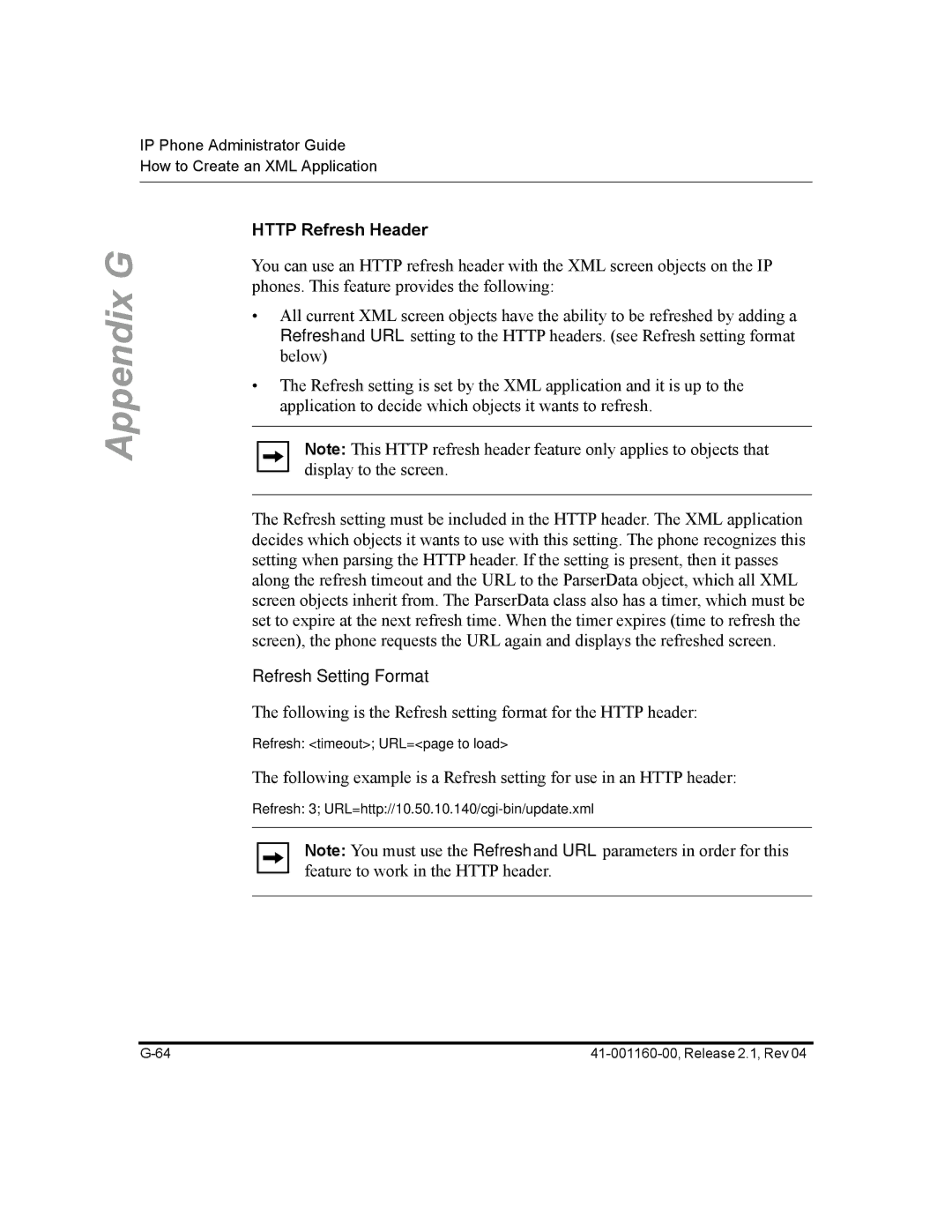 Aastra Telecom 57I CT, 55I, 53I manual Http Refresh Header, Refresh Setting Format 