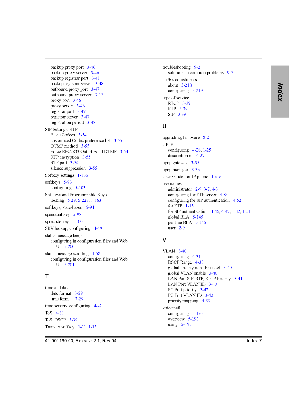 Aastra Telecom 53I, 57I CT, 55I manual 41-001160-00, Release 2.1, Rev Index-7 