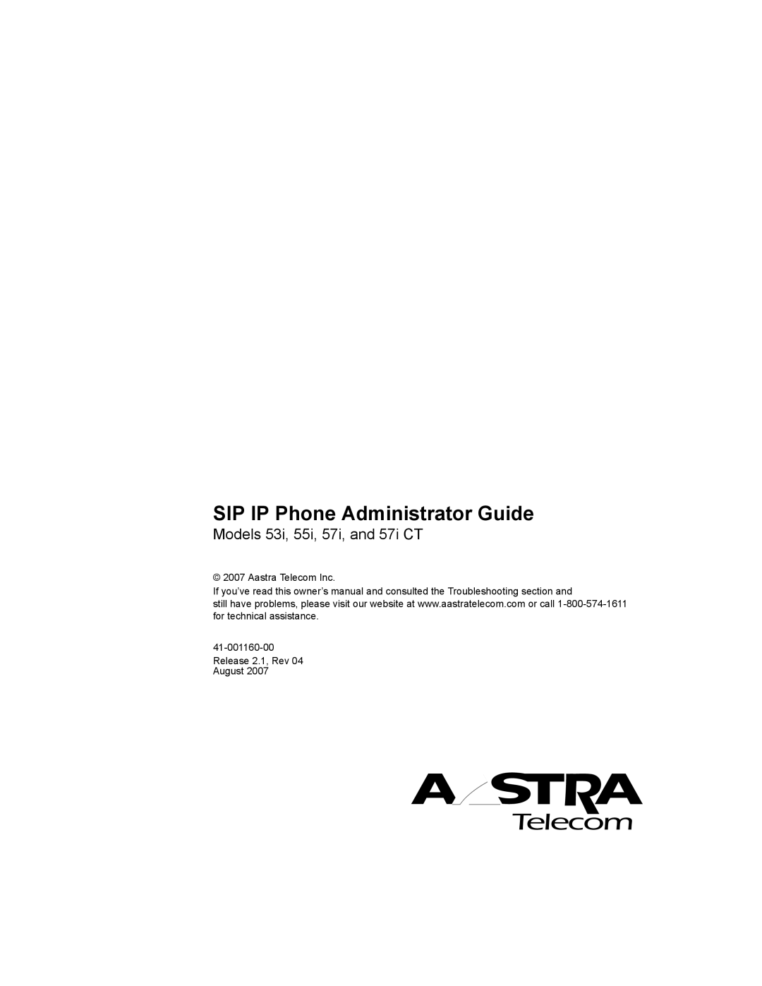 Aastra Telecom 57I CT, 55I, 53I manual SIP IP Phone Administrator Guide 