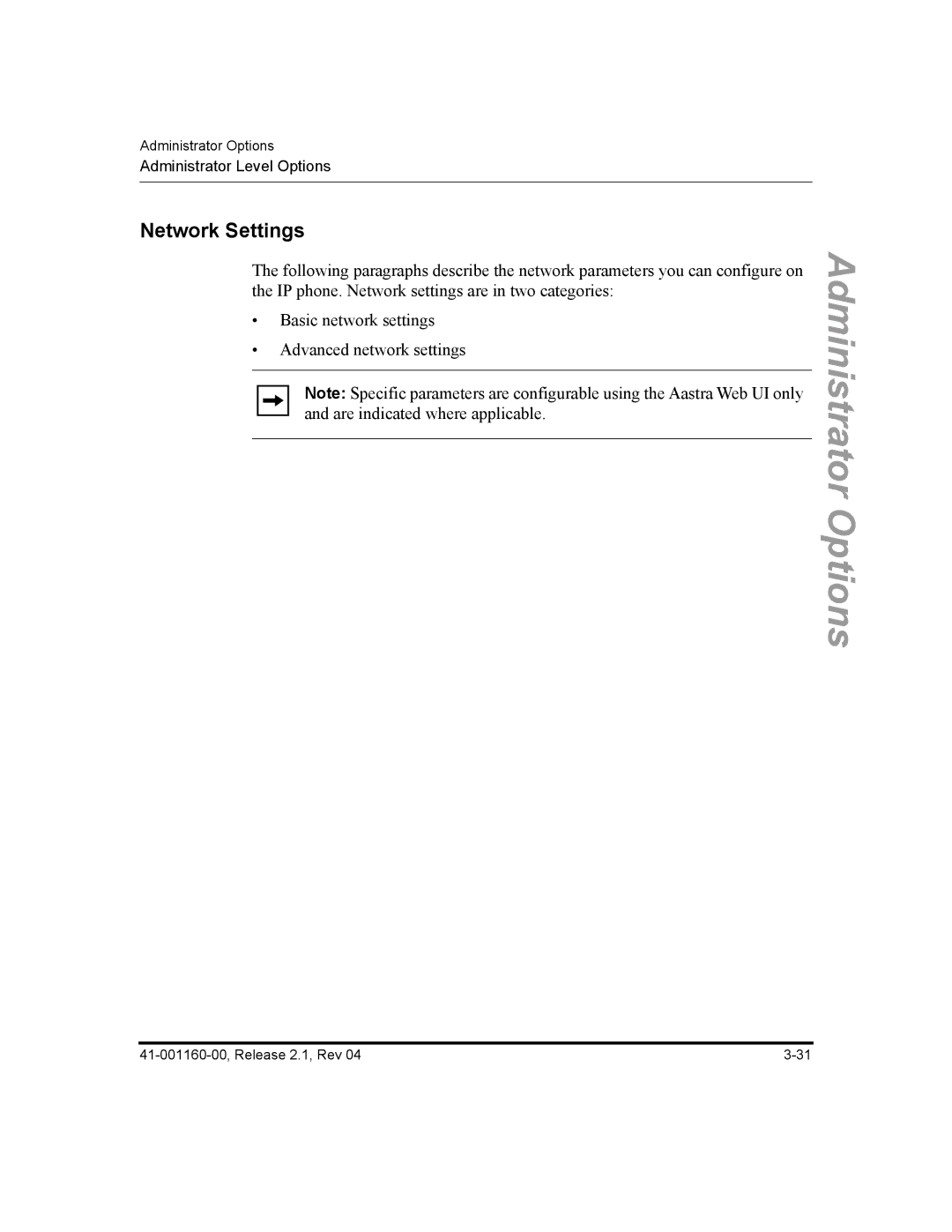 Aastra Telecom 55I, 57I CT, 53I manual Network Settings 