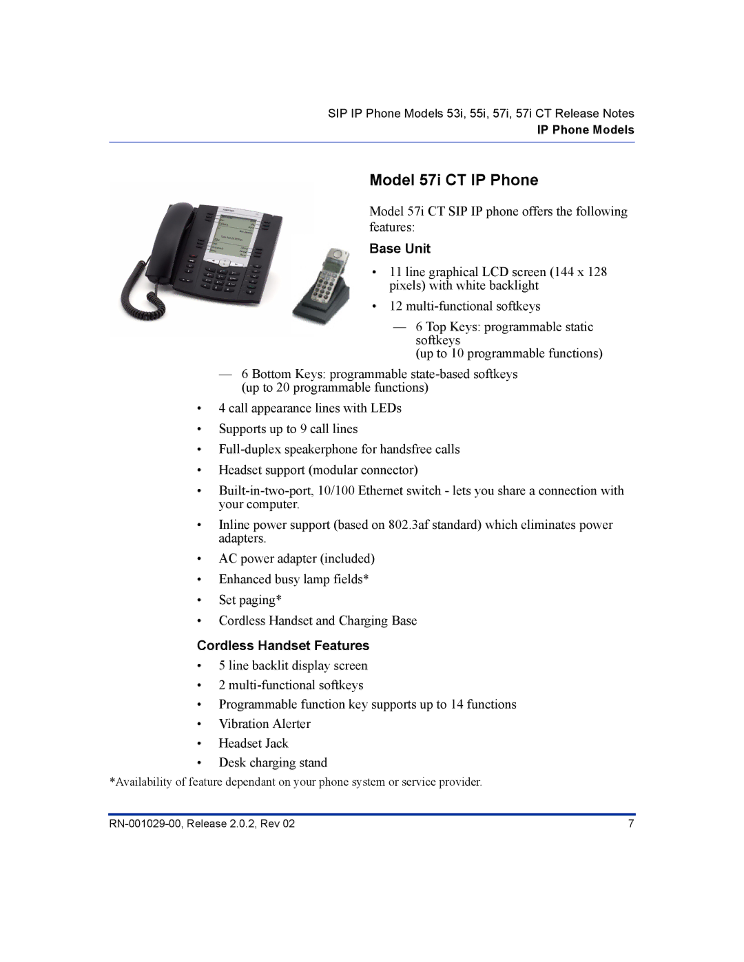 Aastra Telecom 57I CT, 55I manual Model 57i CT IP Phone, Base Unit, Cordless Handset Features 