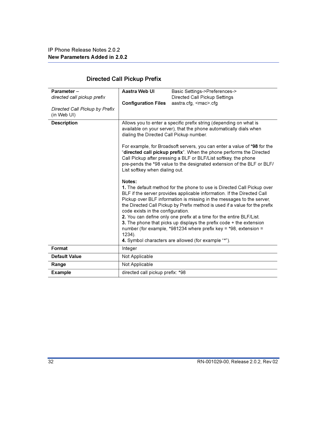 Aastra Telecom 57I CT, 55I manual Directed Call Pickup Prefix 