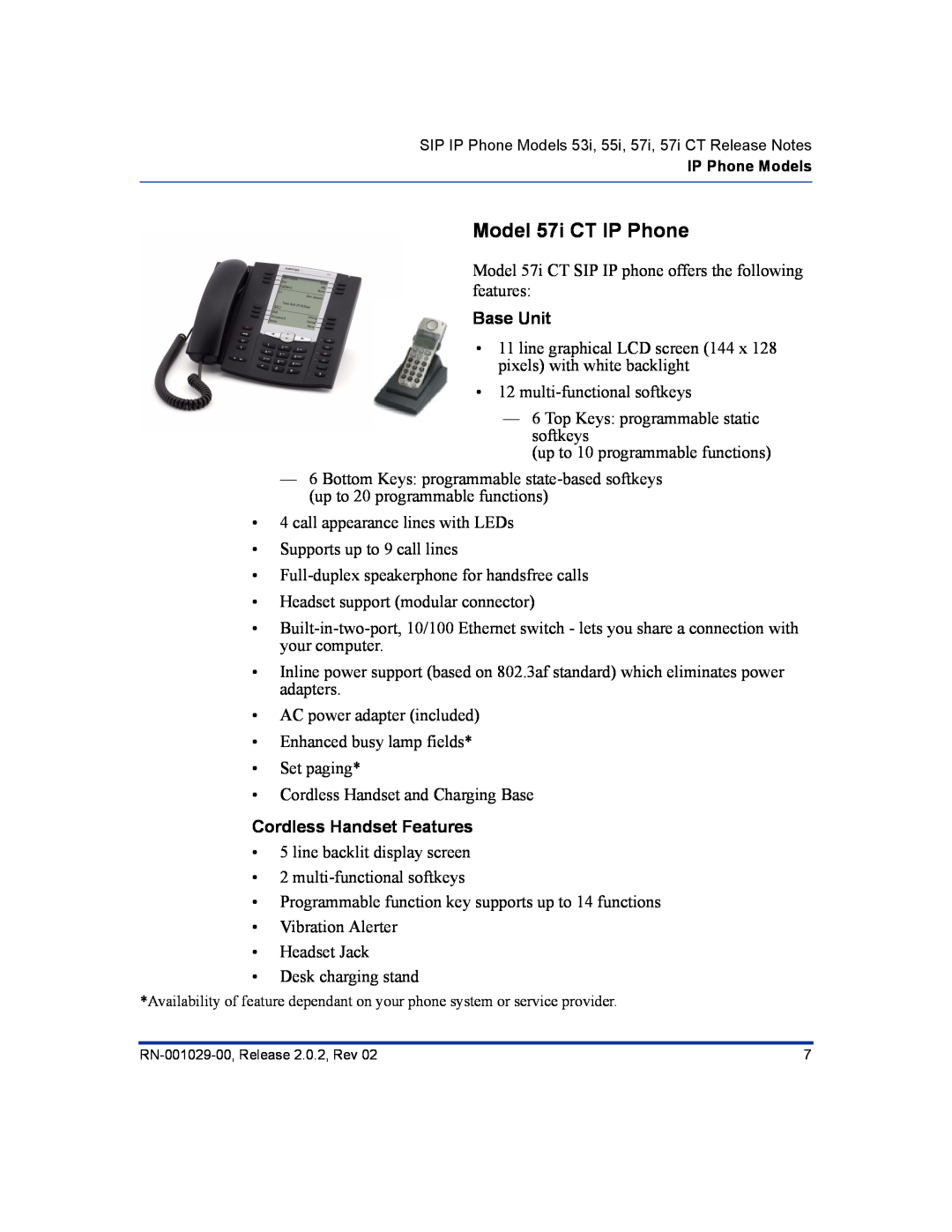 Aastra Telecom 57I CT, 55I manual Model 57i CT IP Phone, Base Unit, Cordless Handset Features 