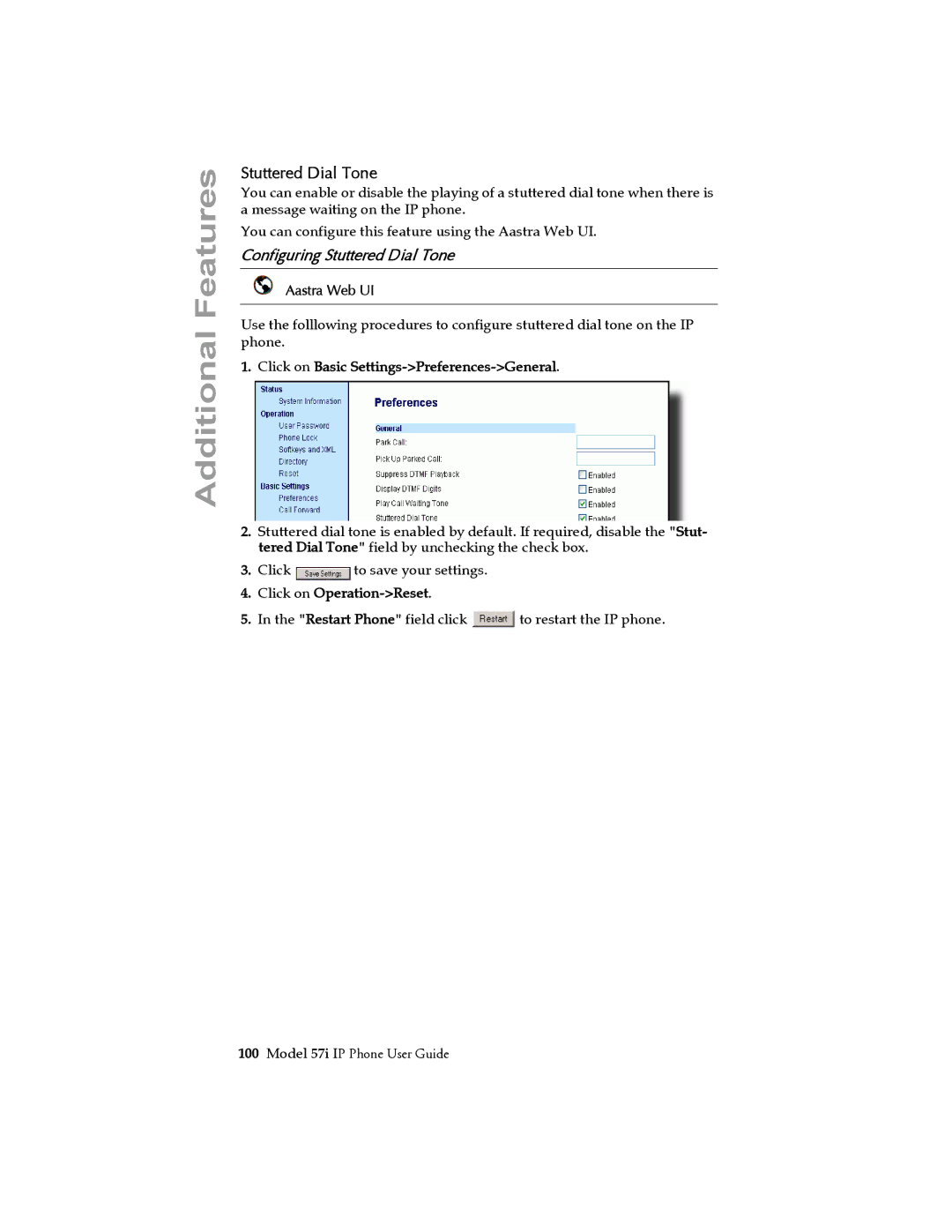 Aastra Telecom 57i IP Phone manual Configuring Stuttered Dial Tone 