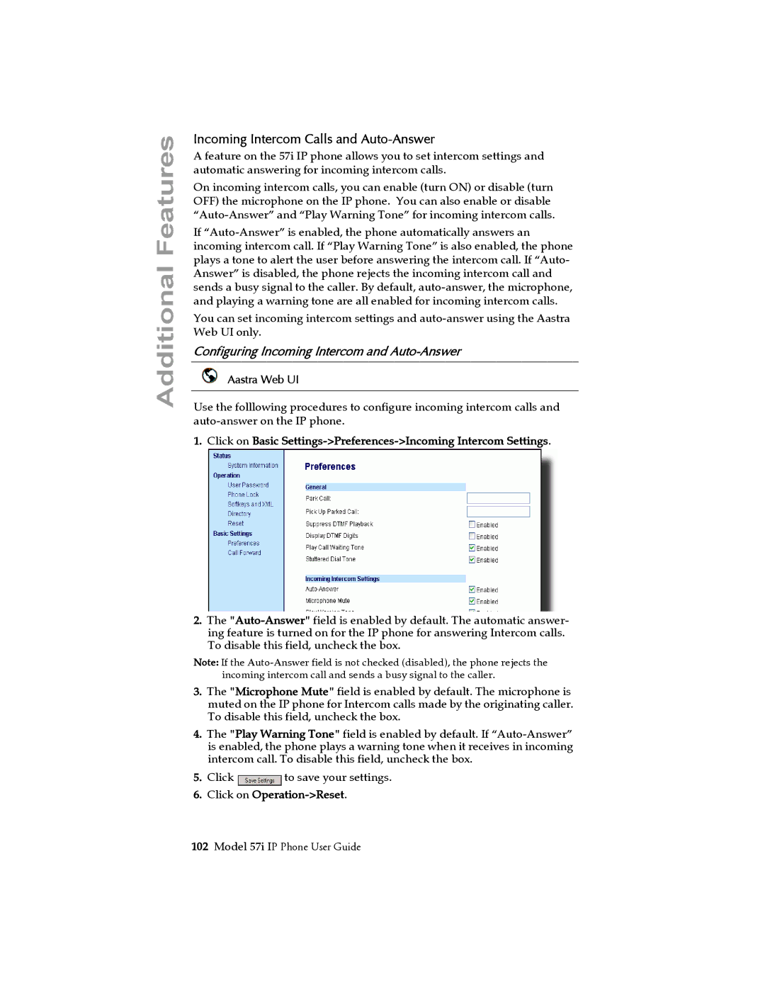 Aastra Telecom 57i IP Phone manual Incoming Intercom Calls and Auto-Answer, Configuring Incoming Intercom and Auto-Answer 