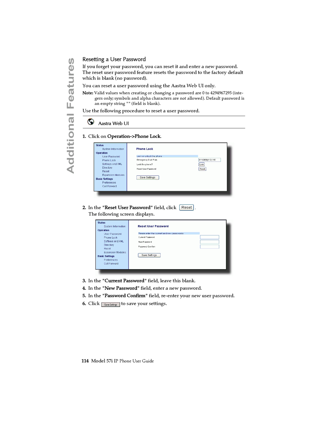 Aastra Telecom 57i IP Phone manual Resetting a User Password 