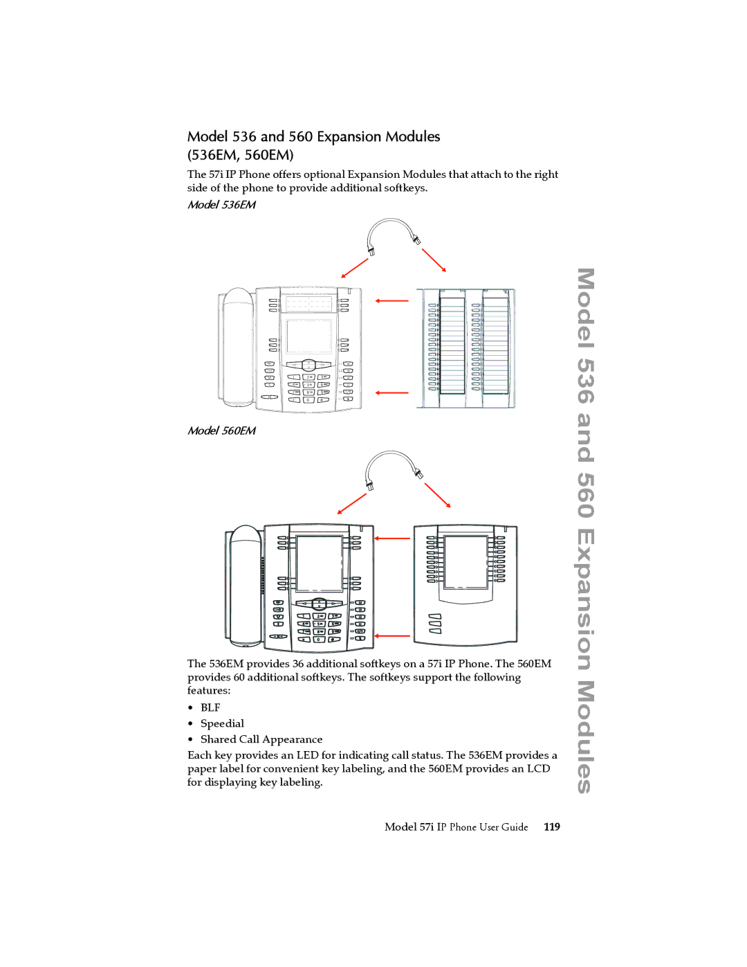 Aastra Telecom 57i IP Phone manual Model 536 and 560 Expansion Modules 536EM, 560EM, Model 536EM Model 560EM 