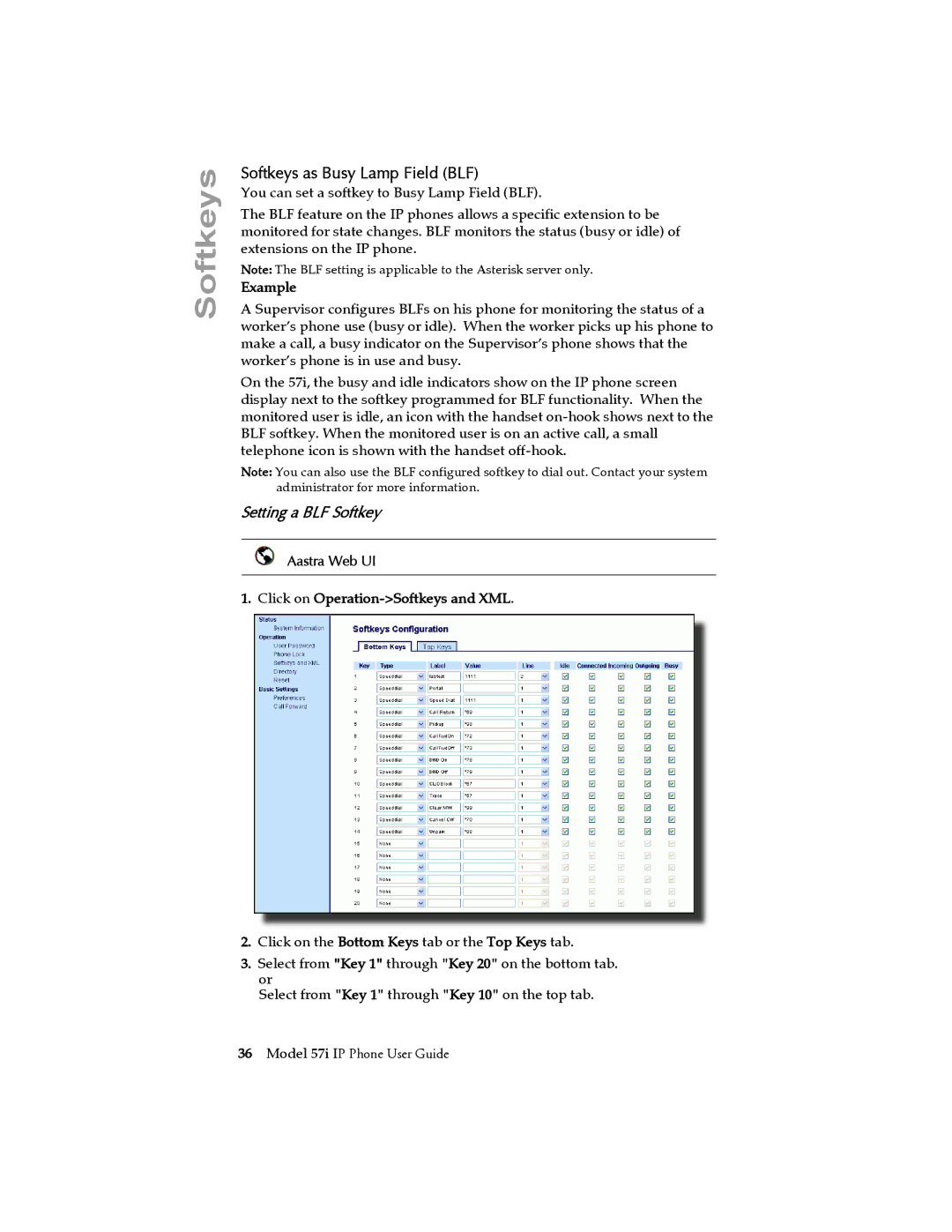 Aastra Telecom 57i IP Phone manual Softkeys as Busy Lamp Field BLF, Setting a BLF Softkey, Example 