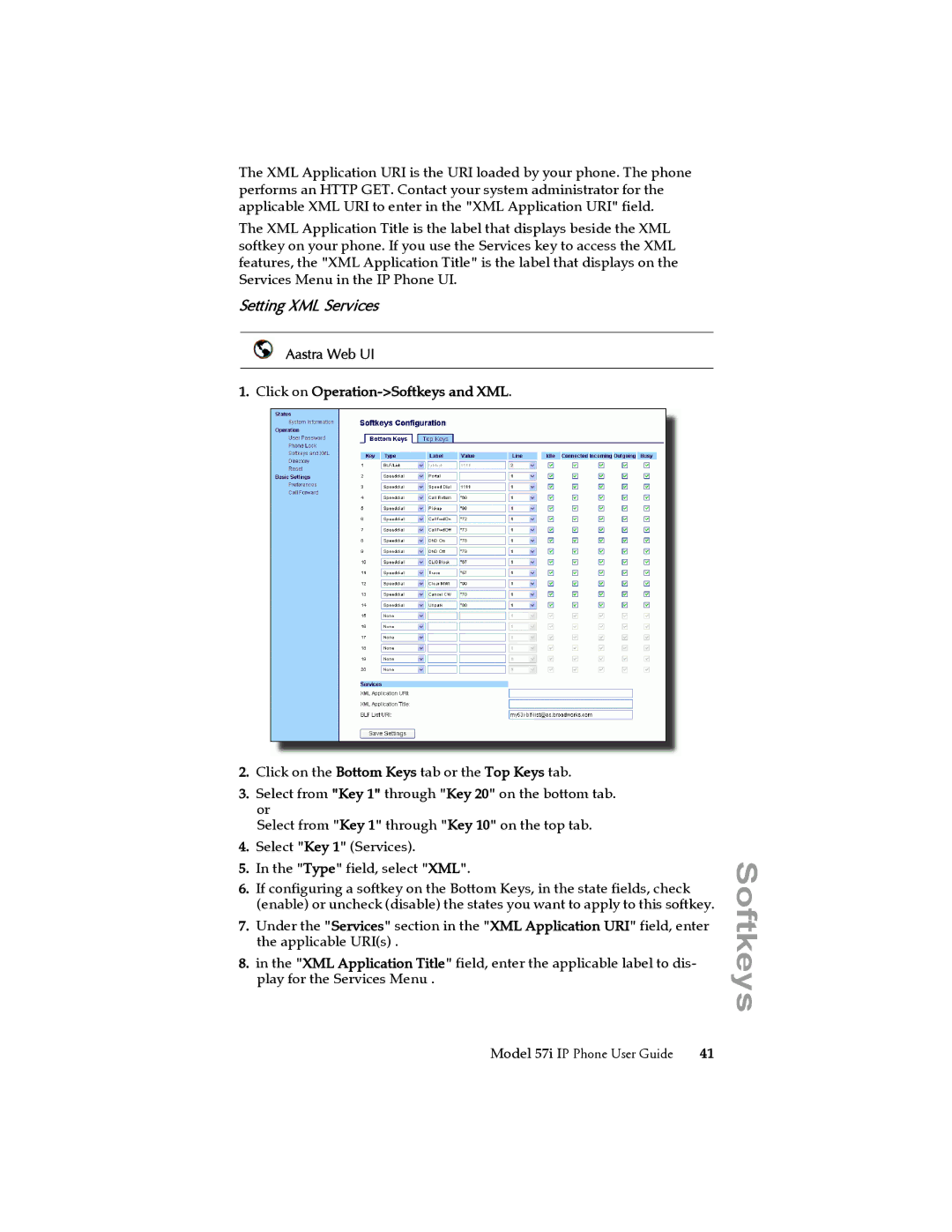 Aastra Telecom 57i IP Phone manual Setting XML Services 