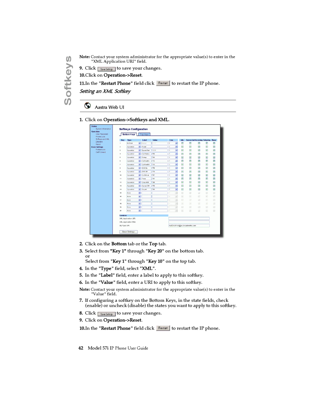 Aastra Telecom 57i IP Phone manual Setting an XML Softkey, Click on Operation-Reset 