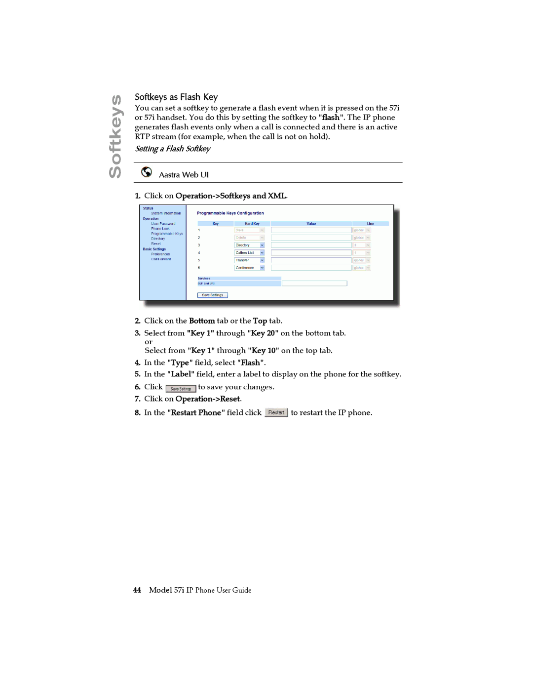 Aastra Telecom 57i IP Phone manual Softkeys as Flash Key, Setting a Flash Softkey 