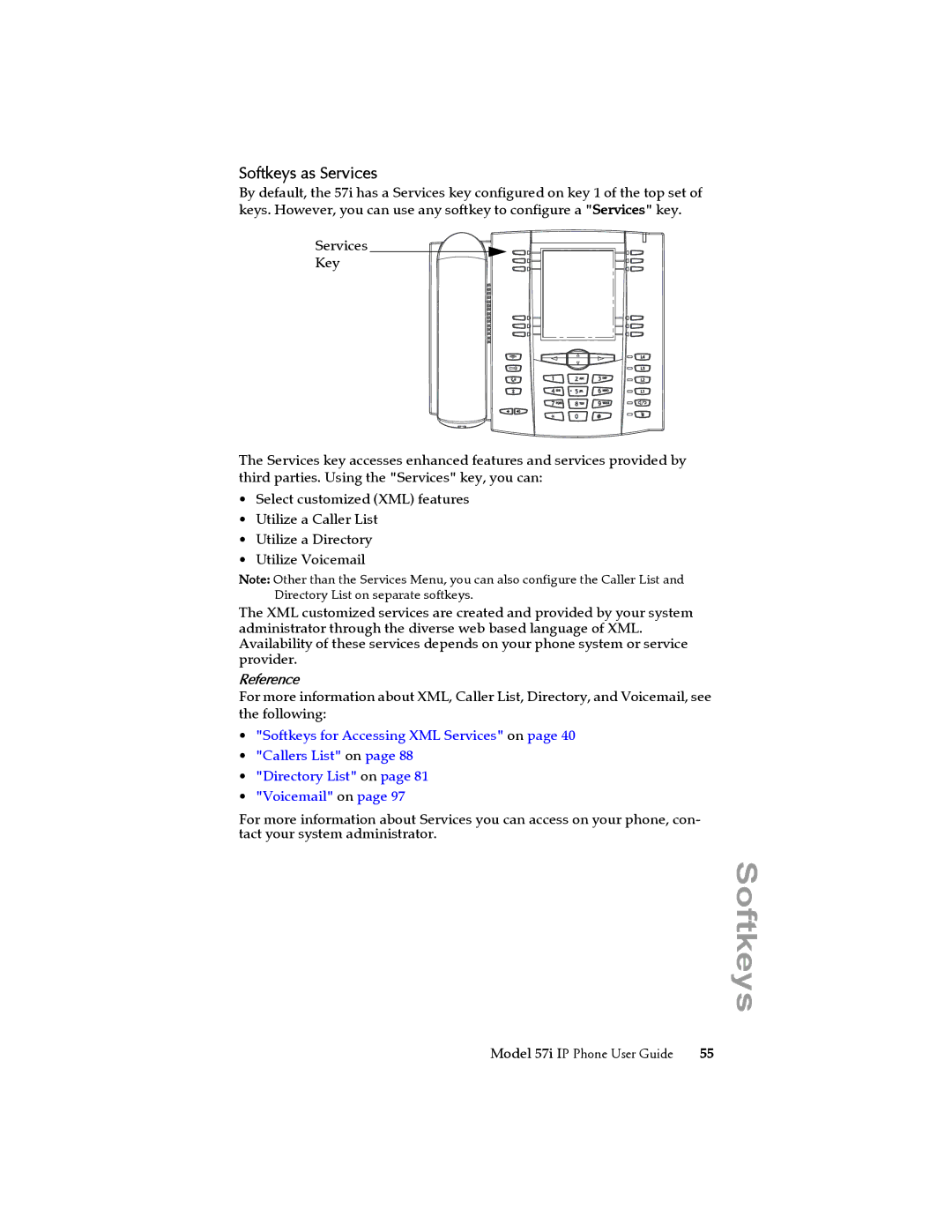 Aastra Telecom 57i IP Phone manual Softkeys as Services, Reference 