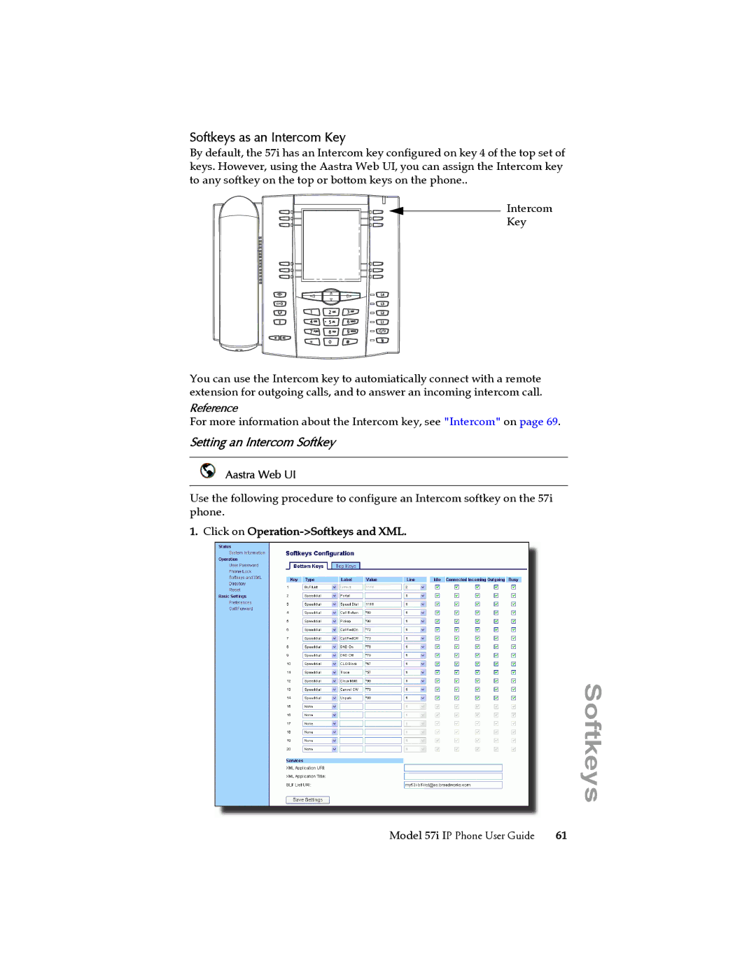 Aastra Telecom 57i IP Phone manual Softkeys as an Intercom Key, Setting an Intercom Softkey 