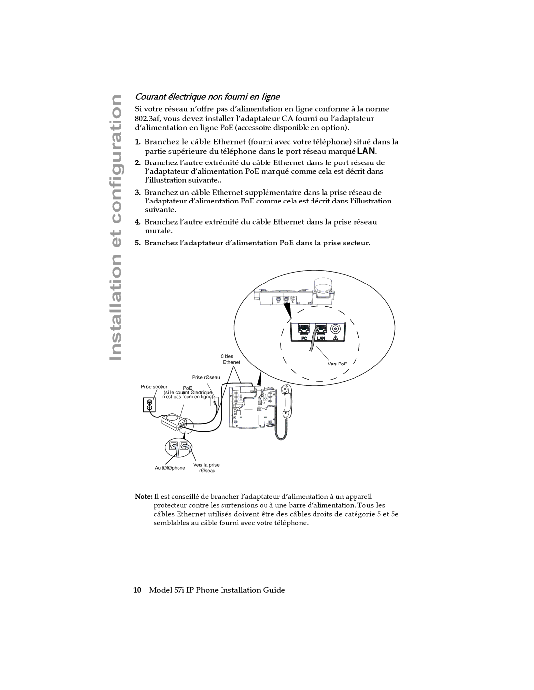 Aastra Telecom 57I IP manual Courant électrique non fourni en ligne 