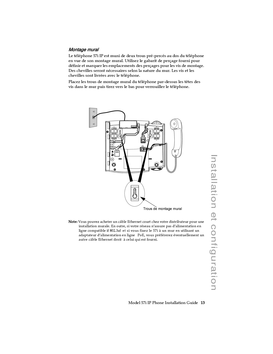 Aastra Telecom 57I IP manual Montage mural 