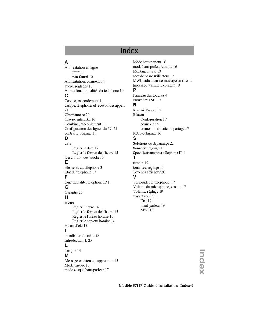 Aastra Telecom 57I IP manual Index 