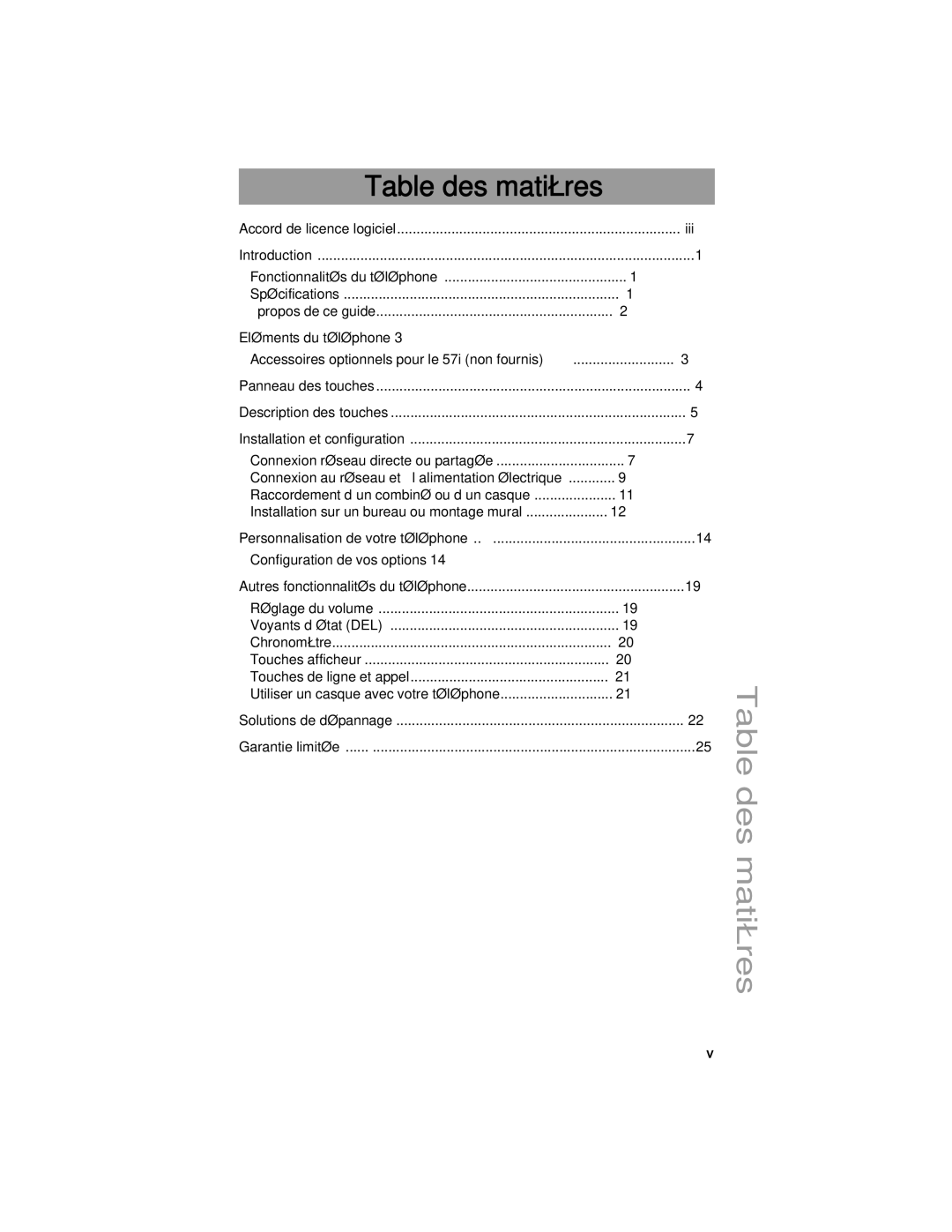 Aastra Telecom 57I IP manual Table des matières 