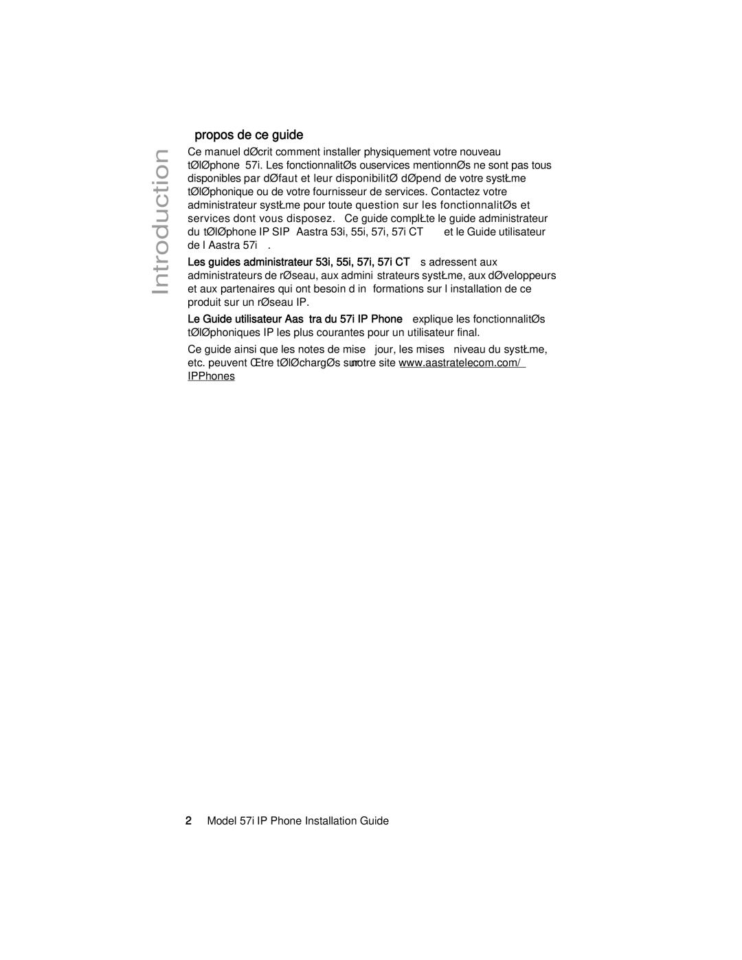 Aastra Telecom 57I IP manual Propos de ce guide 