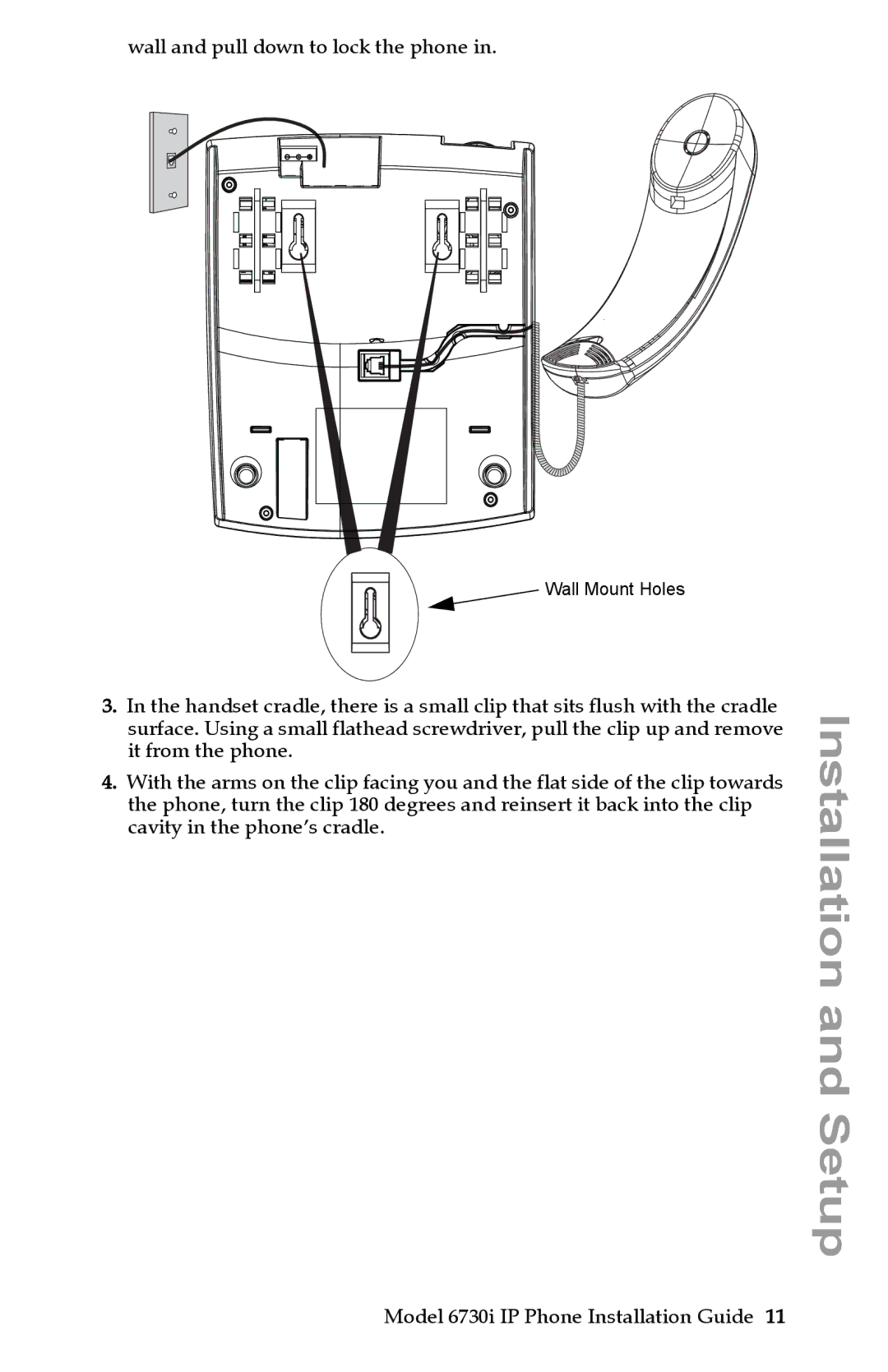 Aastra Telecom 6730I manual Wall and pull down to lock the phone 