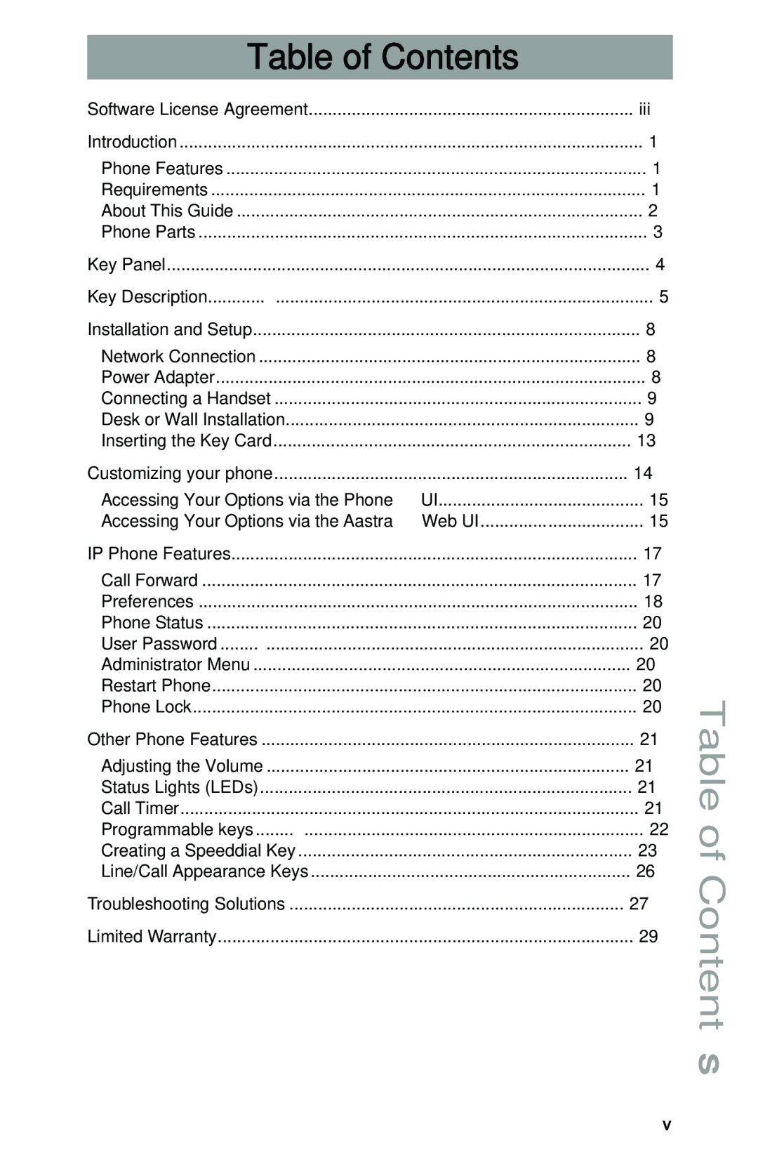 Aastra Telecom 6730I manual Table of Contents 