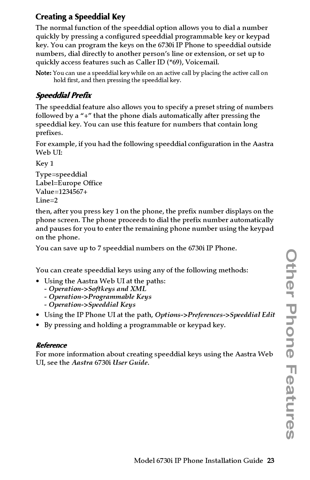 Aastra Telecom 6730I manual Creating a Speeddial Key, Speeddial Prefix 