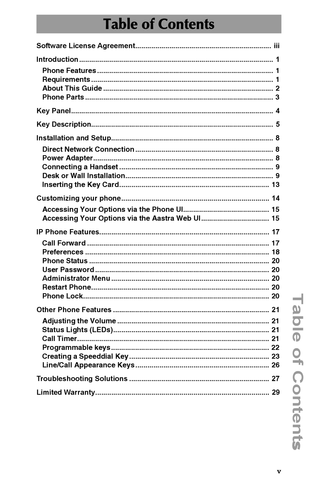 Aastra Telecom 6730I manual Table of Contents 