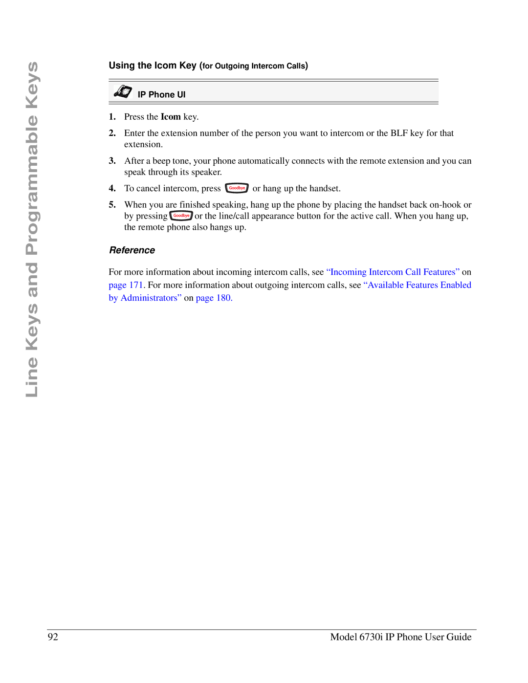 Aastra Telecom 6730I manual Reference, Using the Icom Key for Outgoing Intercom Calls 