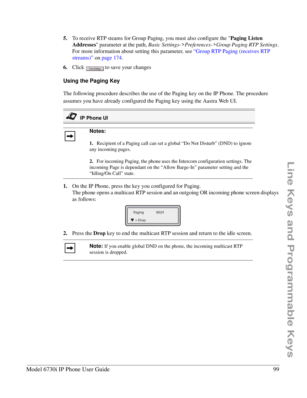 Aastra Telecom 6730I manual Using the Paging Key 