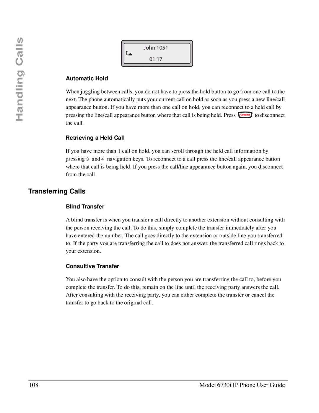 Aastra Telecom 6730I manual Transferring Calls, Model 6730i IP Phone User Guide 