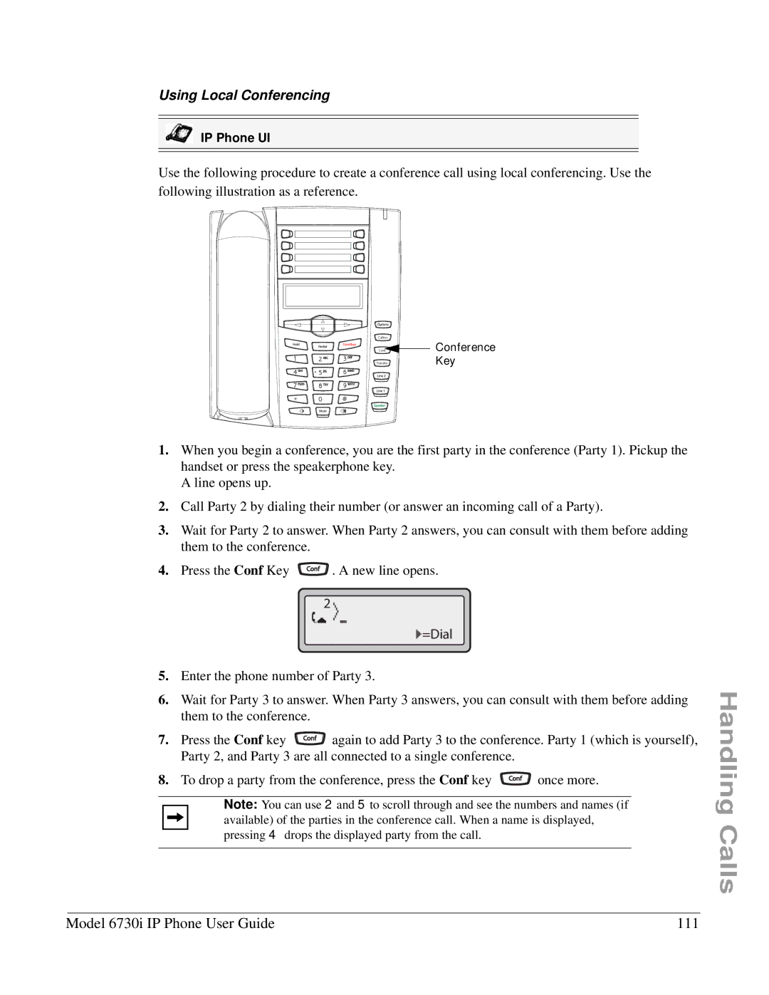 Aastra Telecom 6730I manual Model 6730i IP Phone User Guide 111, Using Local Conferencing 