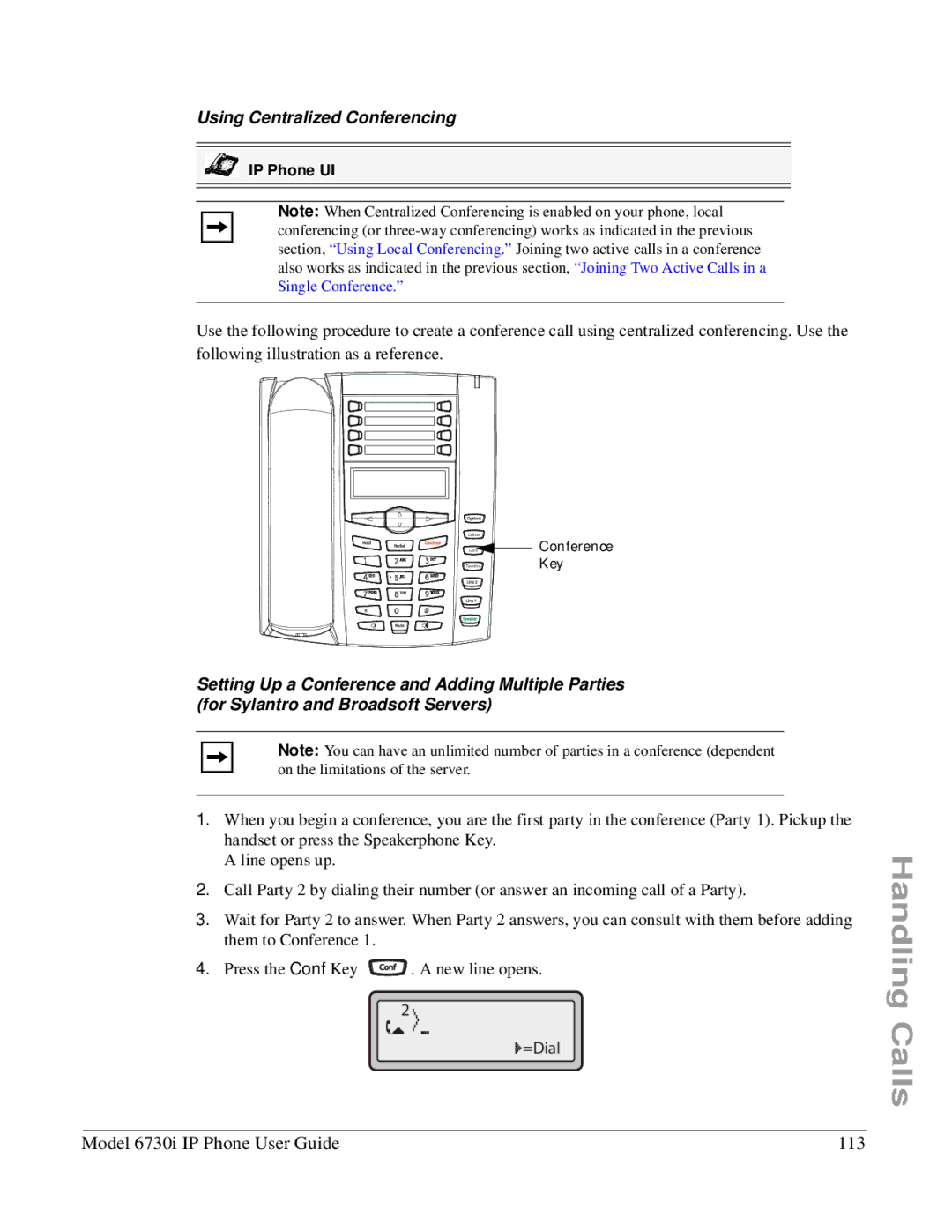 Aastra Telecom 6730I manual Model 6730i IP Phone User Guide 113, Using Centralized Conferencing 