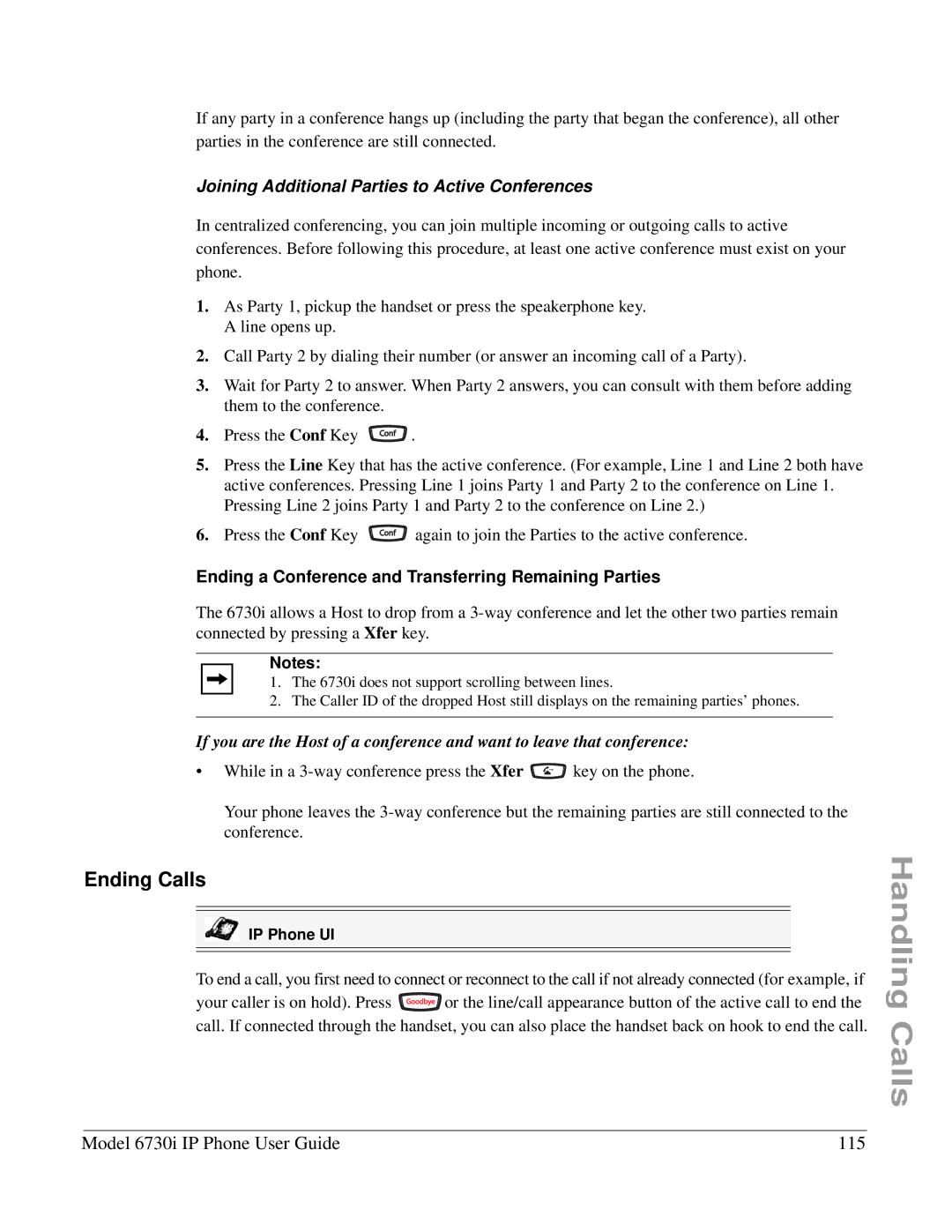 Aastra Telecom 6730I Ending Calls, Model 6730i IP Phone User Guide 115, Joining Additional Parties to Active Conferences 