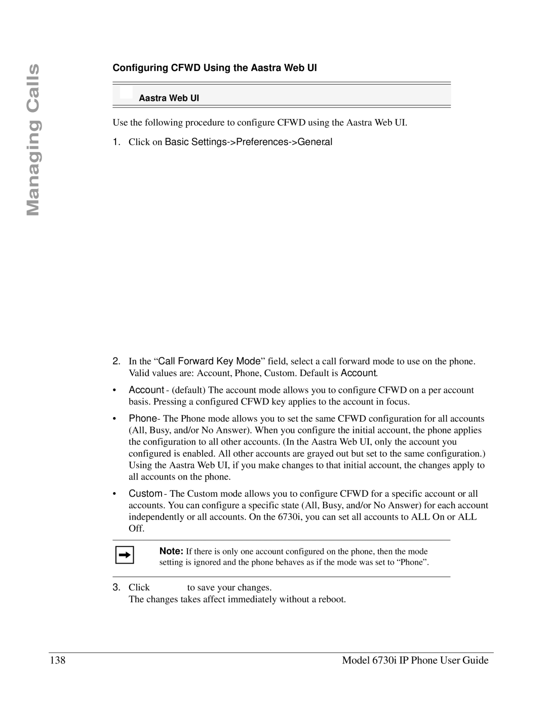 Aastra Telecom 6730I manual Model 6730i IP Phone User Guide, Configuring Cfwd Using the Aastra Web UI 