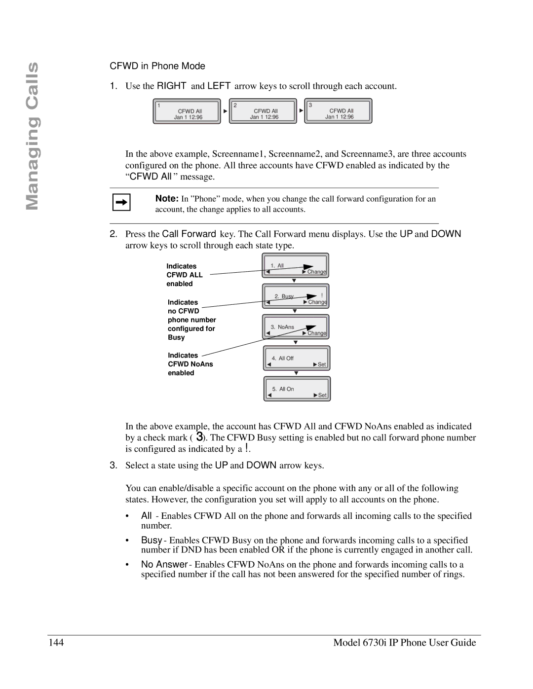 Aastra Telecom 6730I manual Model 6730i IP Phone User Guide, Cfwd in Phone Mode 