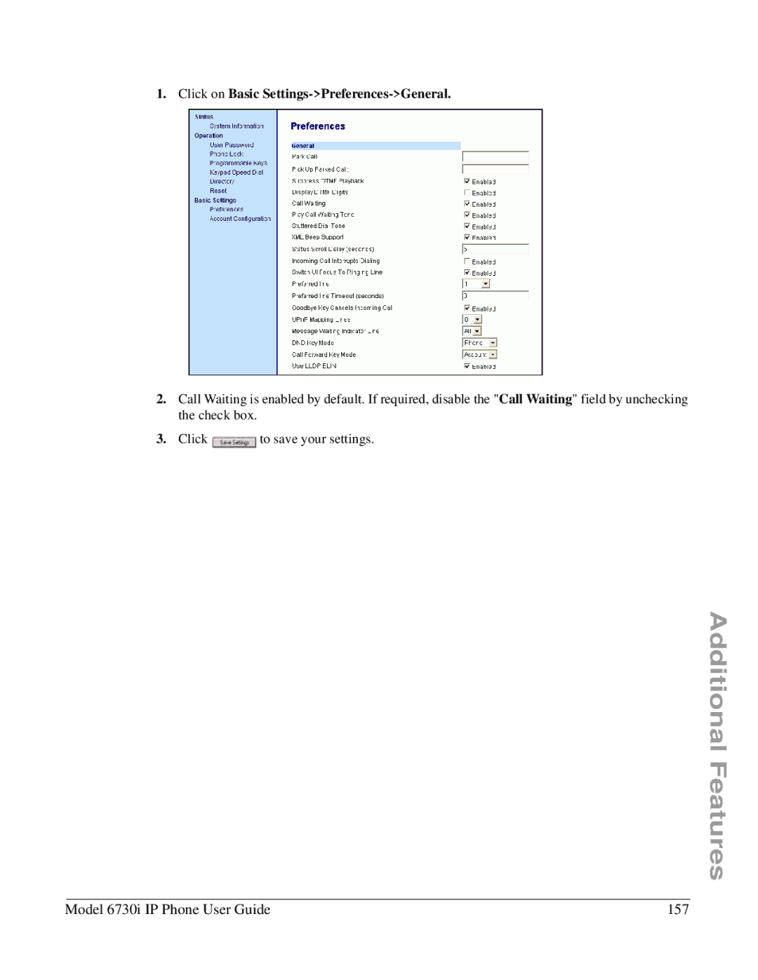 Aastra Telecom 6730I manual Model 6730i IP Phone User Guide 157 