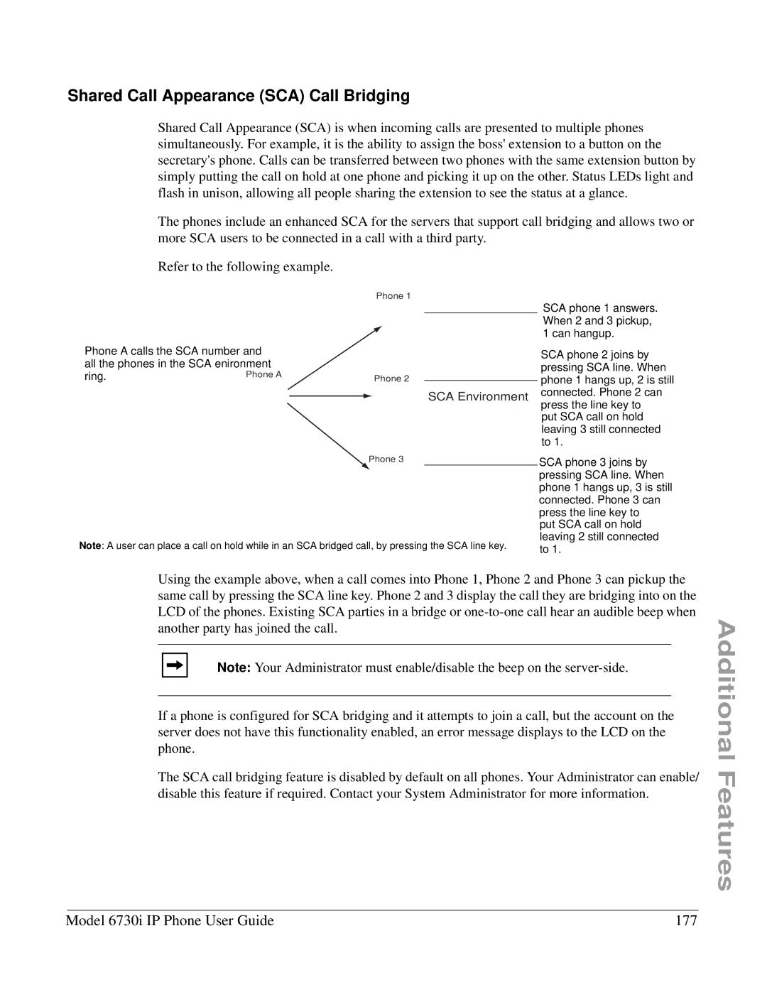 Aastra Telecom 6730I manual Shared Call Appearance SCA Call Bridging, Model 6730i IP Phone User Guide 177 
