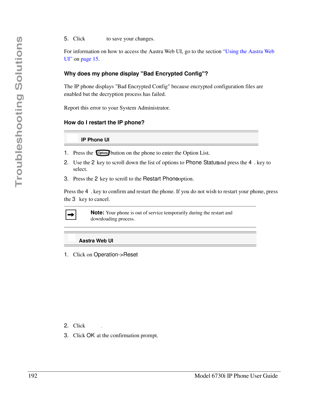 Aastra Telecom 6730I manual Model 6730i IP Phone User Guide, Why does my phone display Bad Encrypted Config? 