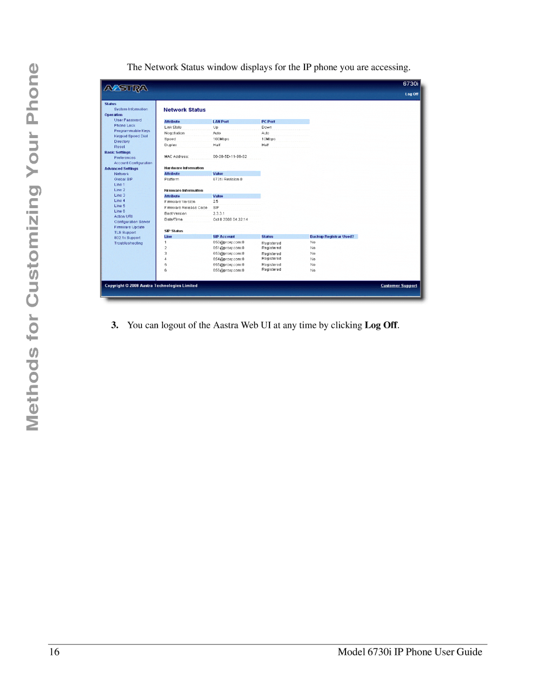 Aastra Telecom 6730I manual Methods for Customizing Your Phone 