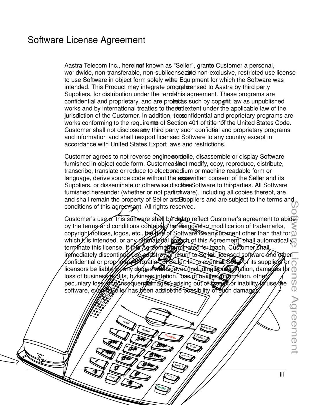 Aastra Telecom 6730I manual Software License Agreement, Iii 