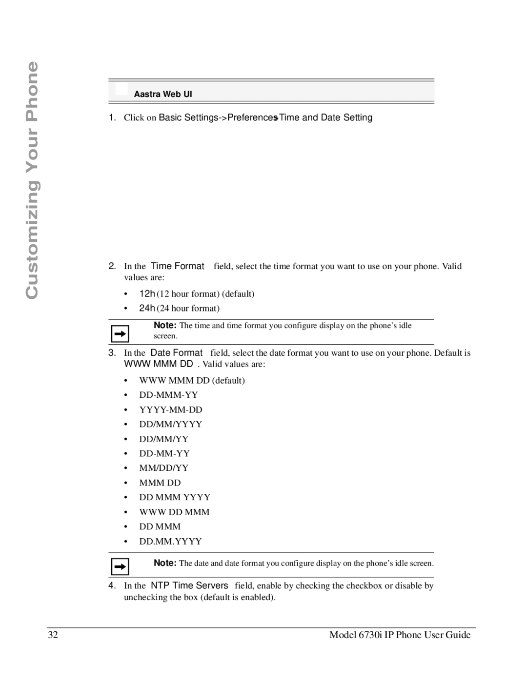 Aastra Telecom 6730I manual Click on Basic Settings-Preferences-Time and Date Setting 