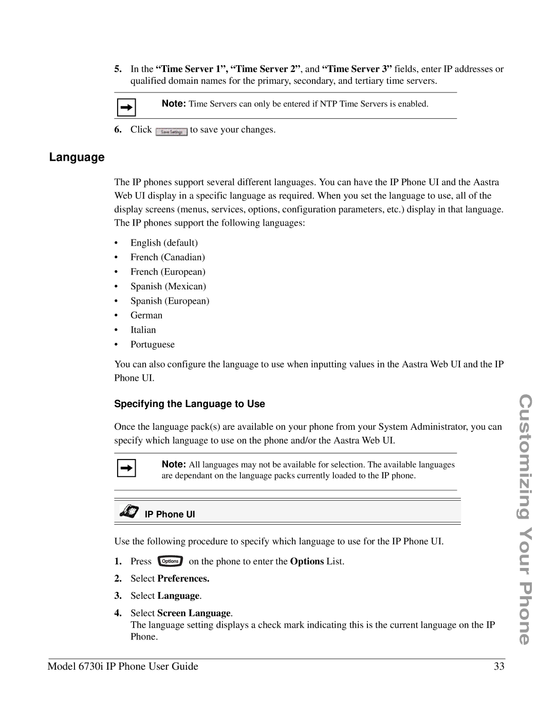 Aastra Telecom 6730I manual Specifying the Language to Use, Select Screen Language 