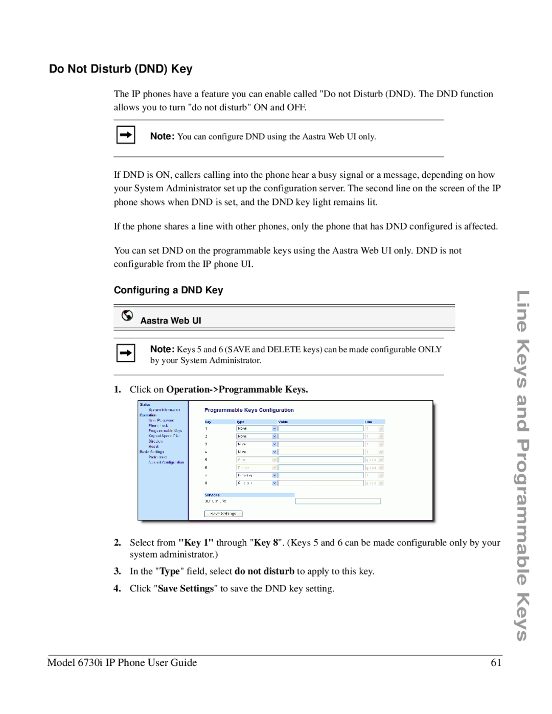 Aastra Telecom 6730I manual Do Not Disturb DND Key, Configuring a DND Key 