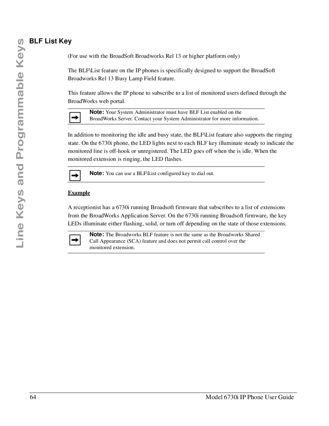 Aastra Telecom 6730I manual BLF List Key, Example 