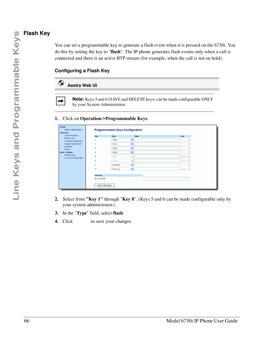 Aastra Telecom 6730I manual Configuring a Flash Key 