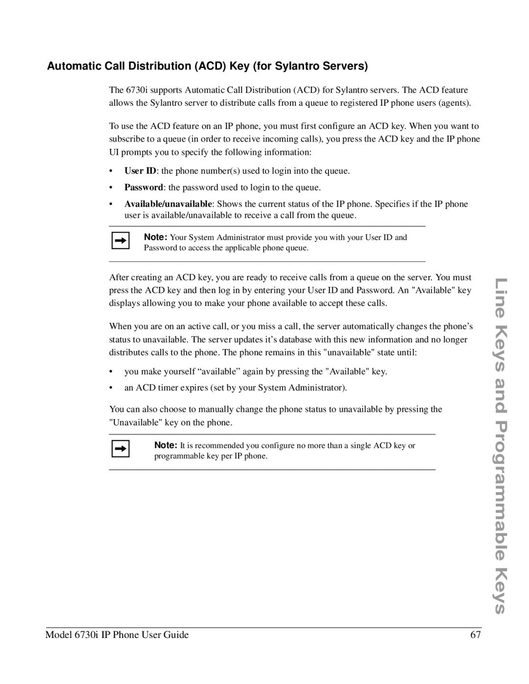 Aastra Telecom 6730I manual Automatic Call Distribution ACD Key for Sylantro Servers 