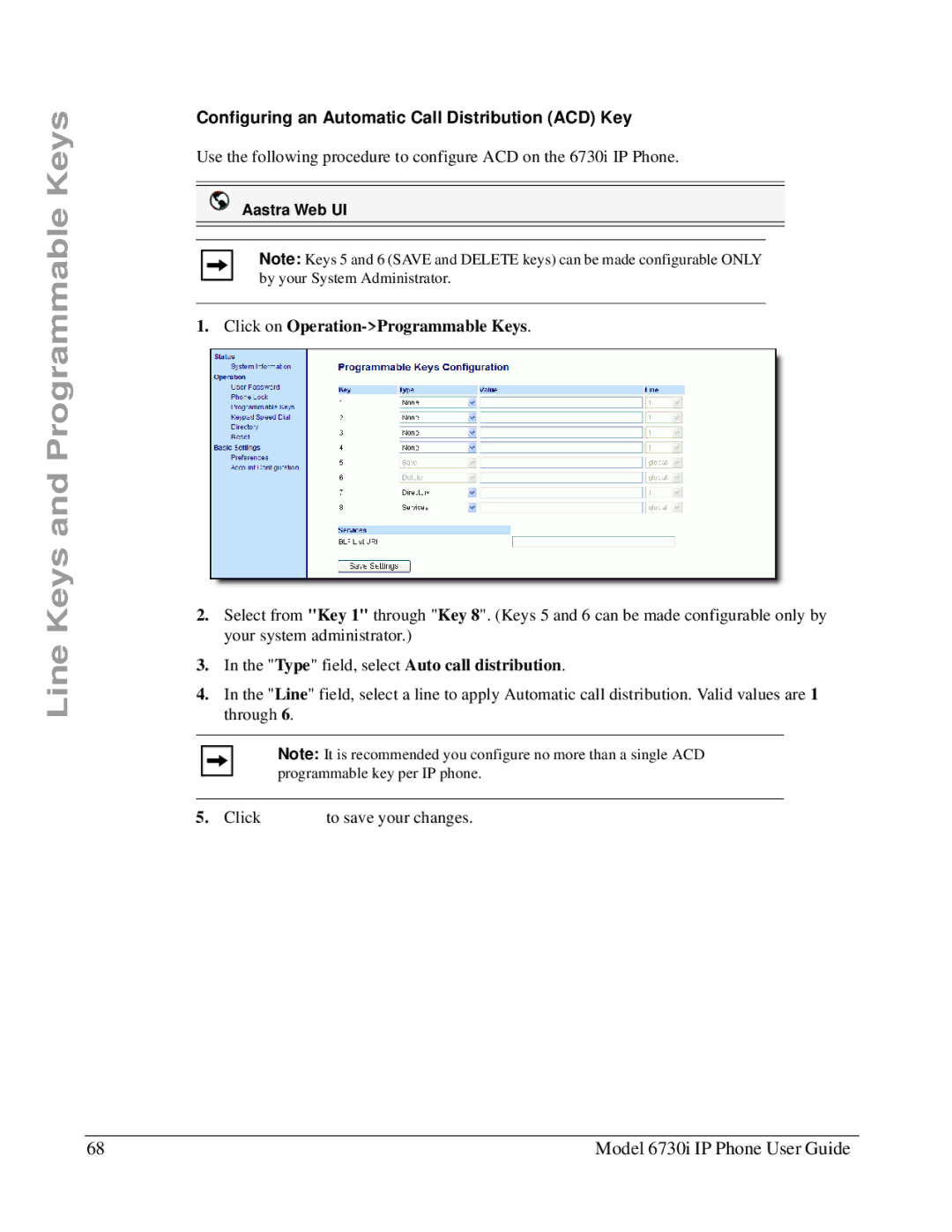 Aastra Telecom 6730I manual Configuring an Automatic Call Distribution ACD Key, Type field, select Auto call distribution 