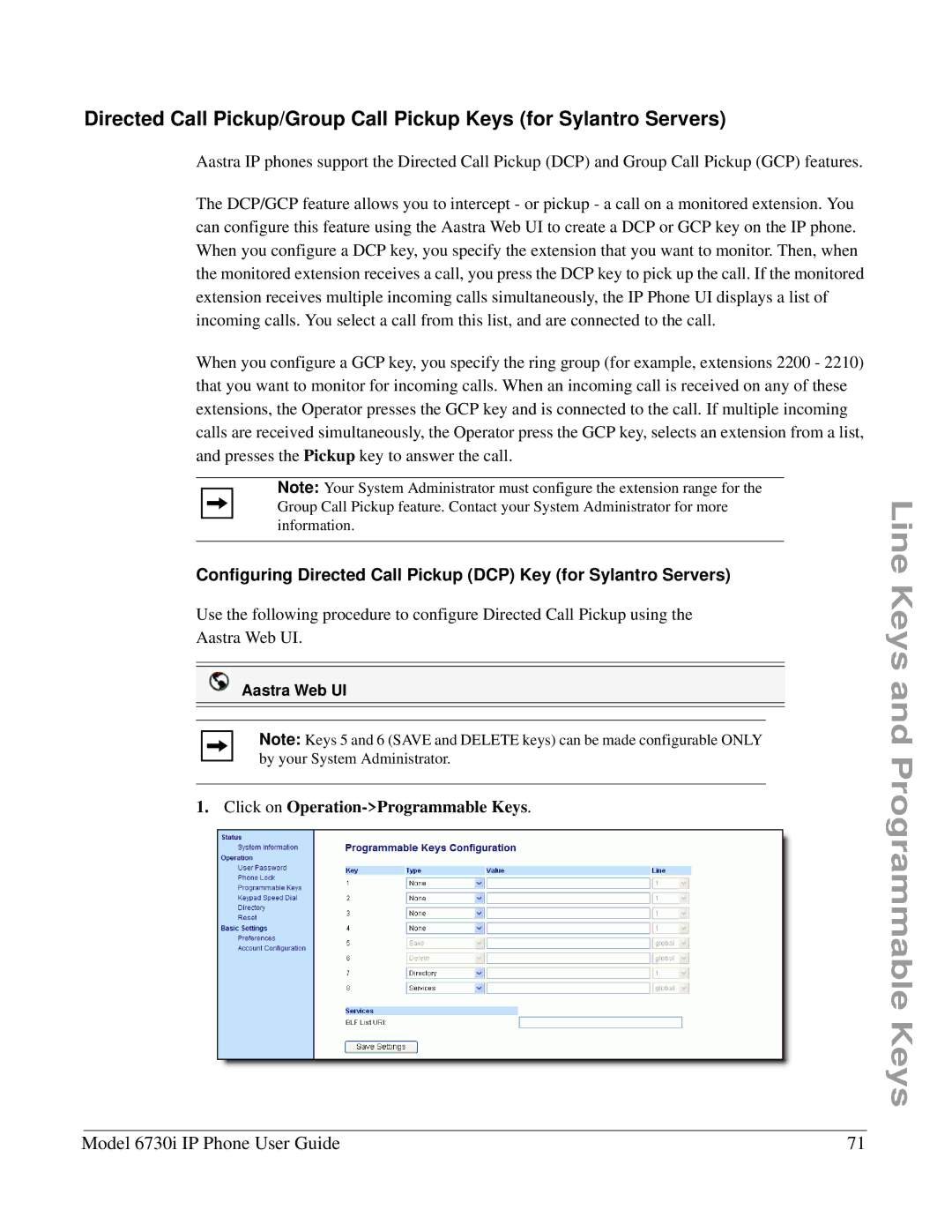 Aastra Telecom 6730I manual Click on Operation-Programmable Keys 